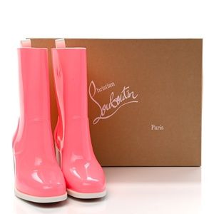 Authentic Christian Louboutin PVC Loubirain 70MM Rain Boots Bubble Gum Pink